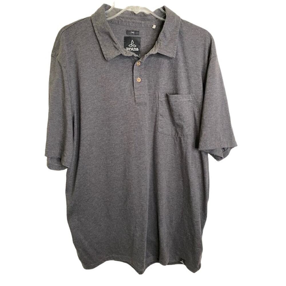 prAna Polo Shirt Mens Medium Gray Adult Organic Cotton Blend Sz XLT